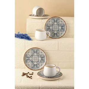 Set cesti de cafea, Hermia, 721NBL3169, Farfurie tip ceașcă de cafea (6 bucăți), Albastru/Alb imagine