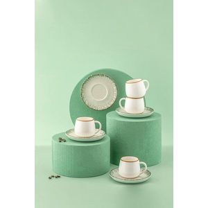 Set cesti de cafea, Hermia, 721NBL3175, Farfurie tip ceașcă de cafea (6 bucăți), Verde/Alb imagine