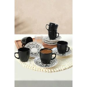 Set cesti de cafea, Hermia, 275KRM1917, Farfurie: 12 cm (6 bucăți), Alb/Negru imagine