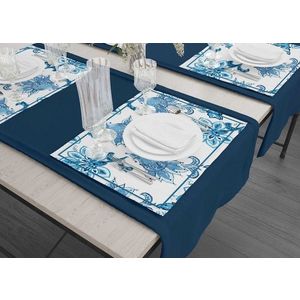 Set suporturi pentru farfurie, Hermia, 742TMA7790, Dimensiune: 35 x 50 cm (6 bucăți), Albastru/Alb imagine