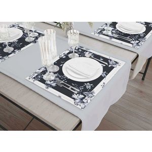 Set suporturi pentru farfurie, Hermia, 742TMA7804, Dimensiune: 35 x 50 cm (6 bucăți), Alb/Negru imagine