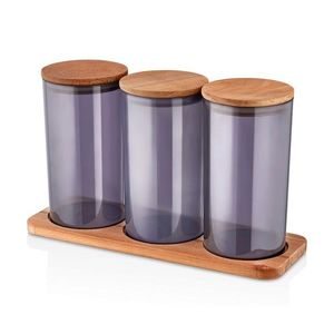 Set recipiente cu capac, Hermia, 619PLS1179, Dimensiune borcan: 10 x 10 x 19 cm / 1000 ml (3 bucăți), Maro/Mov imagine