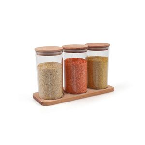 Set recipiente cu capac, Hermia, 619PLS1180, Dimensiune borcan: 10 x 10 x 19 cm / 1000 ml (3 bucăți), Maro/Transparent imagine