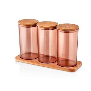 Set recipiente cu capac, Hermia, 619PLS1181, Dimensiune borcan: 10 x 10 x 19 cm / 1000 ml (3 bucăți), Maro imagine