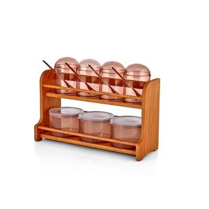 Set recipiente pentru condimente cu suport, Hermia, 619PLS1113, Dimensiune borcan: 7 x 7 x 9 cm / 275 ml (4 bucăți), Maro imagine