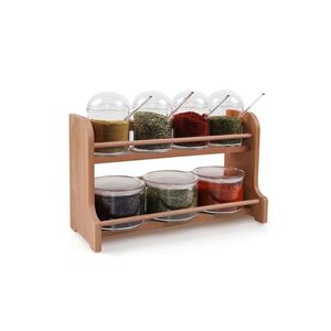 Set recipiente pentru condimente cu suport, Hermia, 619PLS1115, Dimensiune borcan: 7 x 7 x 9 cm / 275 ml (4 bucăți), Maro/Transparent imagine