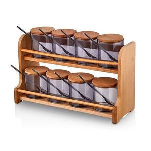 Set recipiente pentru condimente cu suport, Hermia, 619PLS1110, Dimensiune borcan: 7 x 7 x 9 cm / 275 ml (8 bucăți), Maro/Mov imagine