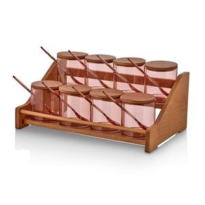 Set recipiente pentru condimente cu suport, Hermia, 619PLS1105, Dimensiune borcan: 7 x 7 x 9 cm / 275 ml (8 bucăți), Maro imagine