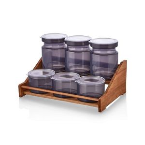 Set recipiente pentru condimente cu suport, Hermia, 619PLS1138, Dimensiune borcan: 10 x 10 x 7 cm / 400 ml (3 bucăți), Maro/Mov imagine