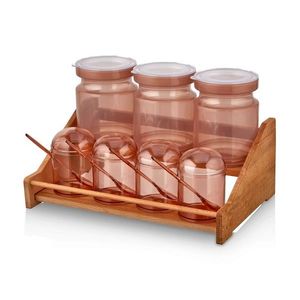Set recipiente pentru condimente cu suport, Hermia, 619PLS1139, Dimensiune borcan: 7 x 7 x 12 cm / 275 ml (4 bucăți), Maro imagine