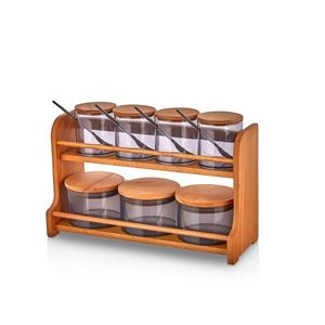 Set recipiente pentru condimente cu suport, Hermia, 619PLS1118, Dimensiune borcan: 7 x 7 x 9 cm / 275 ml (4 bucăți), Maro/Mov imagine