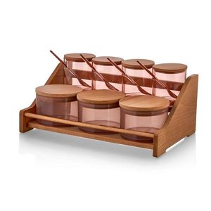 Set recipiente pentru condimente cu suport, Hermia, 619PLS1131, Dimensiune borcan: 7 x 7 x 9 cm / 275 ml (4 bucăți), Maro imagine