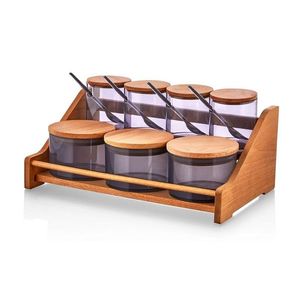 Set recipiente pentru condimente cu suport, Hermia, 619PLS1132, Dimensiune borcan: 7 x 7 x 9 cm / 275 ml (4 bucăți), Maro/Mov imagine