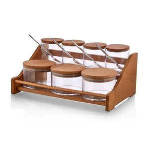 Set recipiente pentru condimente cu suport, Hermia, 619PLS1134, Dimensiune borcan: 7 x 7 x 9 cm / 275 ml (4 bucăți), Maro/Transparent imagine
