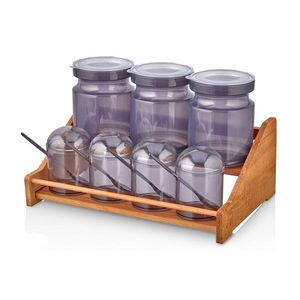 Set recipiente pentru condimente cu suport, Hermia, 619PLS1135, Dimensiune borcan: 7 x 7 x 12 cm / 275 ml (4 bucăți), Maro/Mov imagine
