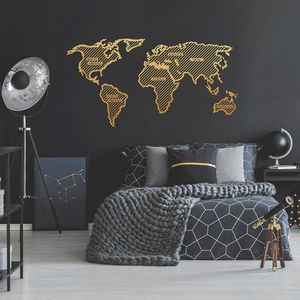 Decoratiune de perete, World Map In The Stripes, Dimensiune: 120 x 65 cm, Auriu imagine