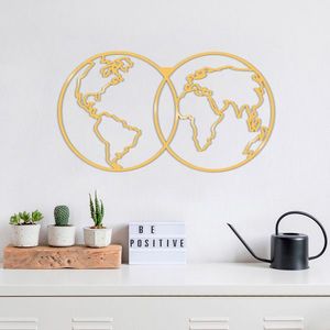 Decoratiune de perete, World Map Metal Decor, Dimensiune: 60 x 34 cm, Auriu imagine