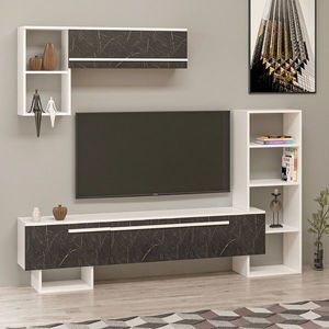 Comoda TV, Hanah Home, Mega, 209x123.6x27.7 cm, Alb/Negru imagine