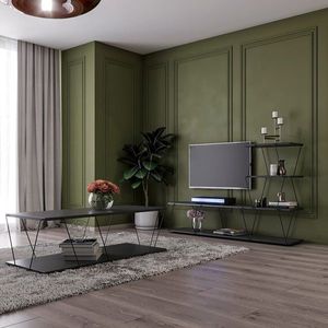 Set mobilier living, Hanah Home, Basak, Antracit / Negru imagine