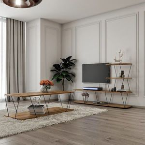 Set mobilier living, Hanah Home, Basak, Pin Atlantic / Negru imagine