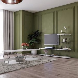 Set mobilier living, Hanah Home, Basak, Alb/Negru imagine