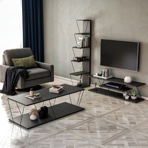 Set mobilier living, Hanah Home, Epsilon, Antracit / Negru imagine