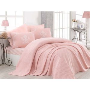 Set cuvertura de pat dubla, EnLora Home, Pure Powder, 4 piese, 100% bumbac, roz imagine