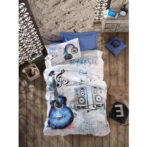 Lenjerie de pat pentru o persoana Guitar - Blue, Cotton Box, 3 piese, bumbac ranforce, albastru imagine