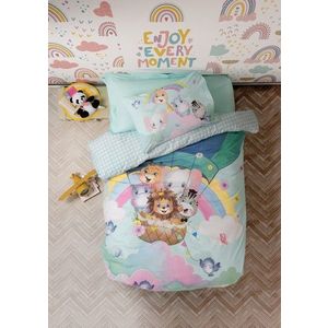 Lenjerie de pat pentru o persoana, 3 piese, 160x220 cm, 100% bumbac ranforce, Cotton Box, Cute Animals, menta imagine