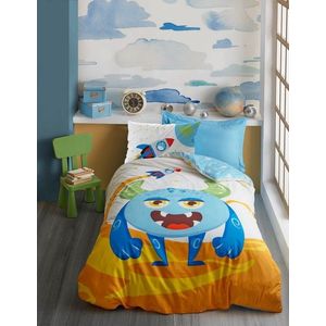 Lenjerie de pat pentru o persoana, 3 piese, 160x220 cm, 100% bumbac ranforce, Cotton Box, Giant, albastru imagine