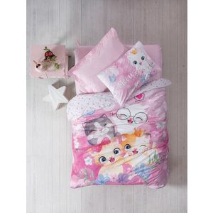 Lenjerie de pat pentru o persoana + cearceaf cu elastic Young, 3 piese, 160x220 cm, 100% bumbac ranforce, Cotton Box, Missy, roz imagine