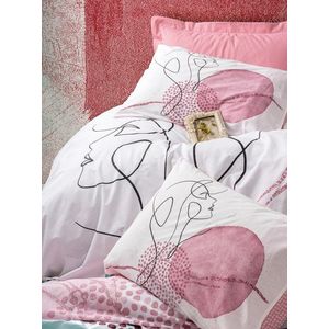 Lenjerie de pat dubla, 4 piese, 200x220 cm, 100% bumbac ranforce, Cotton Box, Senora, roz pudra imagine