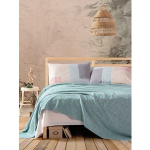 Set cuvertura de pat dubla Pique, 4 piese, 220x240 cm, 100% bumbac, Cotton Box, Via, menta imagine