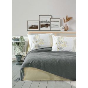 Set cuvertura de pat dubla Pique, 4 piese, 220x240 cm, 100% bumbac, Cotton Box, Lori, antracit imagine