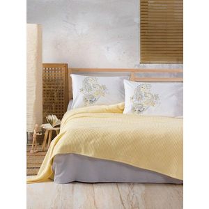 Set cuvertura de pat dubla Pique, 4 piese, 220x240 cm, 100% bumbac, Cotton Box, Lori, galben imagine