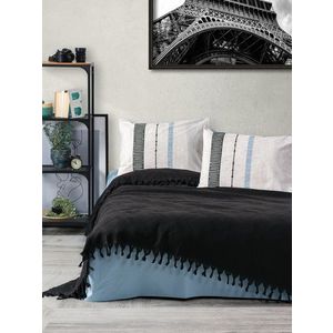 Set cuvertura de pat dubla Pique, 4 piese, 220x240 cm, 100% bumbac, Cotton Box, Origin, negru imagine