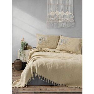 Set cuvertura de pat dubla Pique, 4 piese, 220x240 cm, 100% bumbac, Cotton Box, Origin, cappuccino imagine