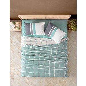Set cuvertura de pat dubla Pique, 4 piese, 220x240 cm, 100% bumbac, Cotton Box, Square, menta imagine