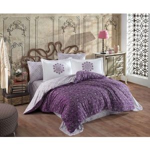 Lenjerie de pat dubla, L'essentiel Maison, Marcella, Liliac / Alb imagine