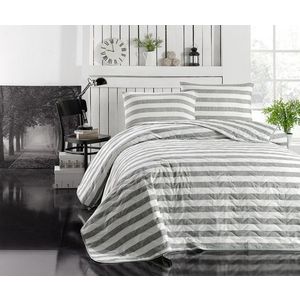 Set cuvertura Single 160x220 cm, 2 piese, L'essentiel Maison, Hook, 65% bumbac/35% poliester, Gri/Alb imagine