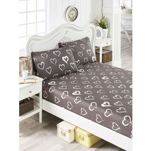 Set de pat pentru o persoana (cearceaf cu elastic si perna) 2 piese, L'essentiel Maison, Amaour, 65% bumbac/35% poliester, Maro/Alb imagine