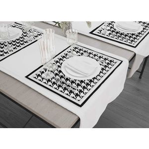 Set 6 suporturi pentru farfurie TXT0230, Mia, 35x50 cm, poliester, alb/negru imagine