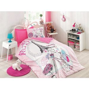 Lenjerie de pat pentru o persoana Young, L'essentiel Maison, Bestfriend, Bumbac Ranforce, Roz imagine