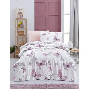 Lenjerie de pat pentru o persoana, L'essentiel Maison, Butterfly, Alb/Mov imagine