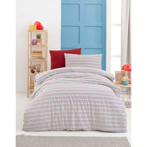 Lenjerie de pat pentru o persoana, L'essentiel Maison, Stripe, Alb / Albastru închis / Roșu imagine