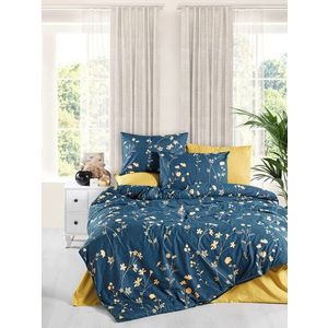 Lenjerie de pat dubla, L'essentiel Maison, Golden, Albastru închis / Galben imagine