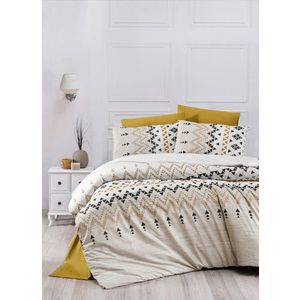 Lenjerie de pat dubla King (FR), L'essentiel Maison, Anatolia, Cream / Mustard / Black imagine