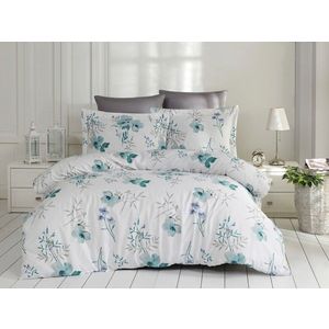 Lenjerie de pat dubla, L'essentiel Maison, Blomster, Albastru / Alb / Gri imagine