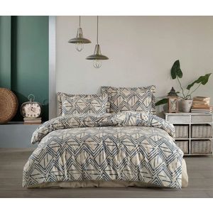 Lenjerie de pat dubla King (DE), 3 piese, L'essentiel Maison, İkedia, Bej / Albastru imagine