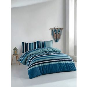 Lenjerie de pat dubla King (FR), L'essentiel Maison, Devi, Albastru / Turcoaz / Alb imagine